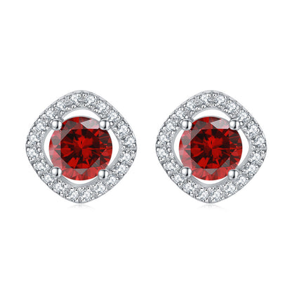 925 Sterling Silver Full-Pavé Square Zircon Earrings – Elegant Geometric Birthstone Jewelry