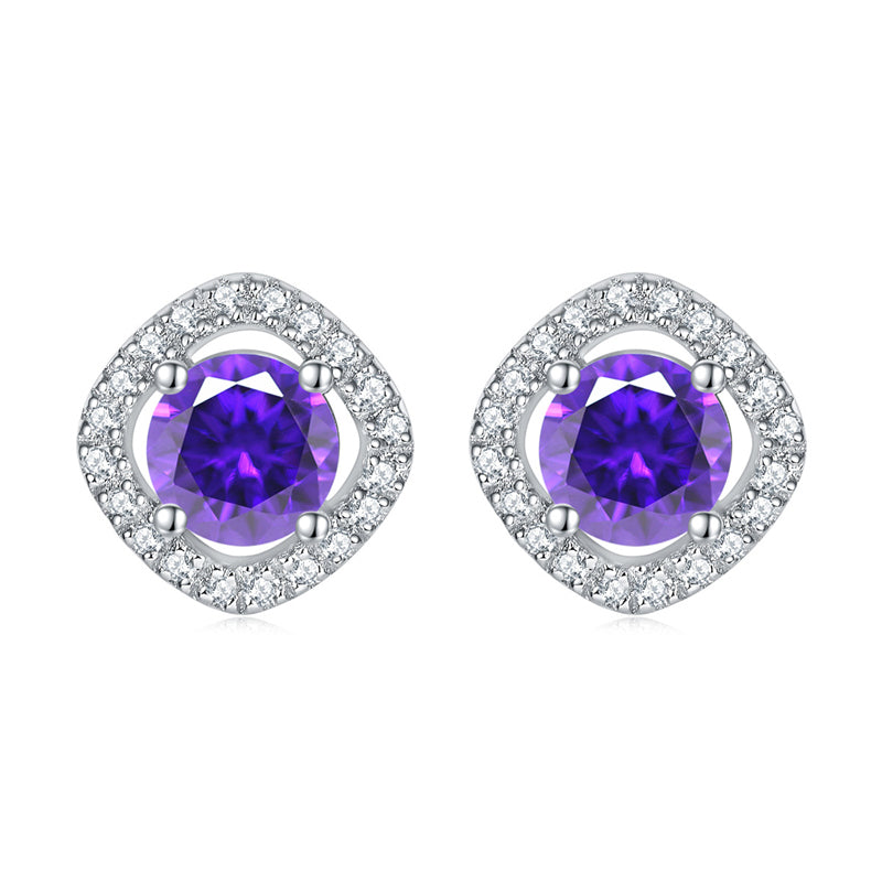 925 Sterling Silver Full-Pavé Square Zircon Earrings – Elegant Geometric Birthstone Jewelry
