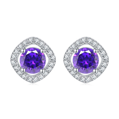 925 Sterling Silver Full-Pavé Square Zircon Earrings – Elegant Geometric Birthstone Jewelry