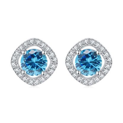 925 Sterling Silver Full-Pavé Square Zircon Earrings – Elegant Geometric Birthstone Jewelry