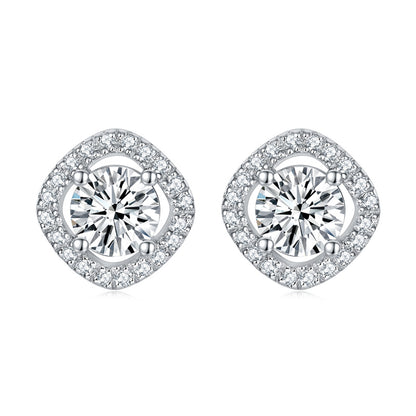 925 Sterling Silver Full-Pavé Square Zircon Earrings – Elegant Geometric Birthstone Jewelry