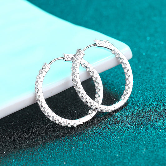 925 Sterling Silver Full Circle Black Moissanite Hoop Earrings - PT950 Gold Plated (2.88CT)