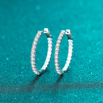 925 Sterling Silver Full Circle Black Moissanite Hoop Earrings - PT950 Gold Plated (2.88CT)