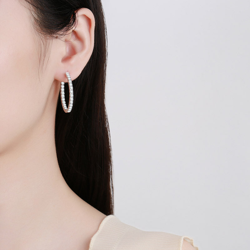 925 Sterling Silver Full Circle Black Moissanite Hoop Earrings - PT950 Gold Plated (2.88CT)