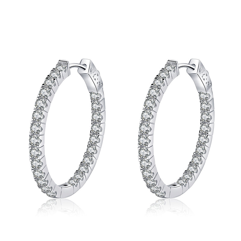 925 Sterling Silver Full Circle Black Moissanite Hoop Earrings - PT950 Gold Plated (2.88CT)