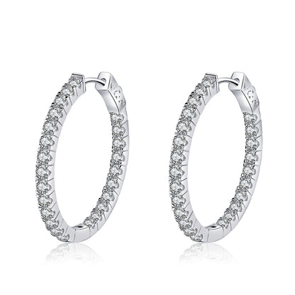 925 Sterling Silver Full Circle Black Moissanite Hoop Earrings - PT950 Gold Plated (2.88CT)