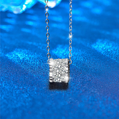 925 Sterling Silver Full Diamond Waist Circle Pendant Necklace with Cross or Box Chain Women's Rhodium Plated Light Luxury Jewelry