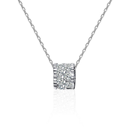 925 Sterling Silver Full Diamond Waist Circle Pendant Necklace with Cross or Box Chain Women's Rhodium Plated Light Luxury Jewelry