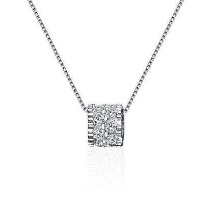 925 Sterling Silver Full Diamond Waist Circle Pendant Necklace with Cross or Box Chain Women's Rhodium Plated Light Luxury Jewelry