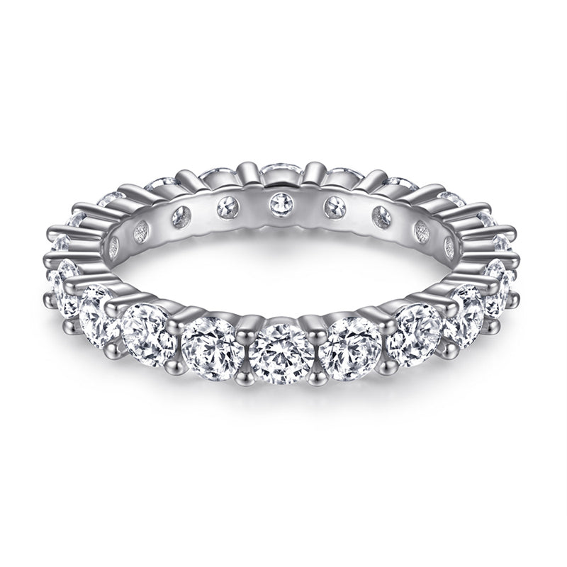 925 Sterling Silver Full Eternity Band - Micro Pave Zircon Stackable Index Finger Ring