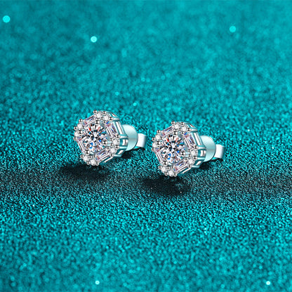 925 Sterling Silver Full Moissanite Stud Earrings - PT950 Gold Plated (1.47CT)