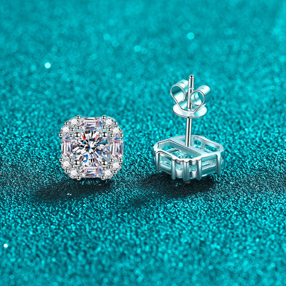 925 Sterling Silver Full Moissanite Stud Earrings - PT950 Gold Plated (1.47CT)