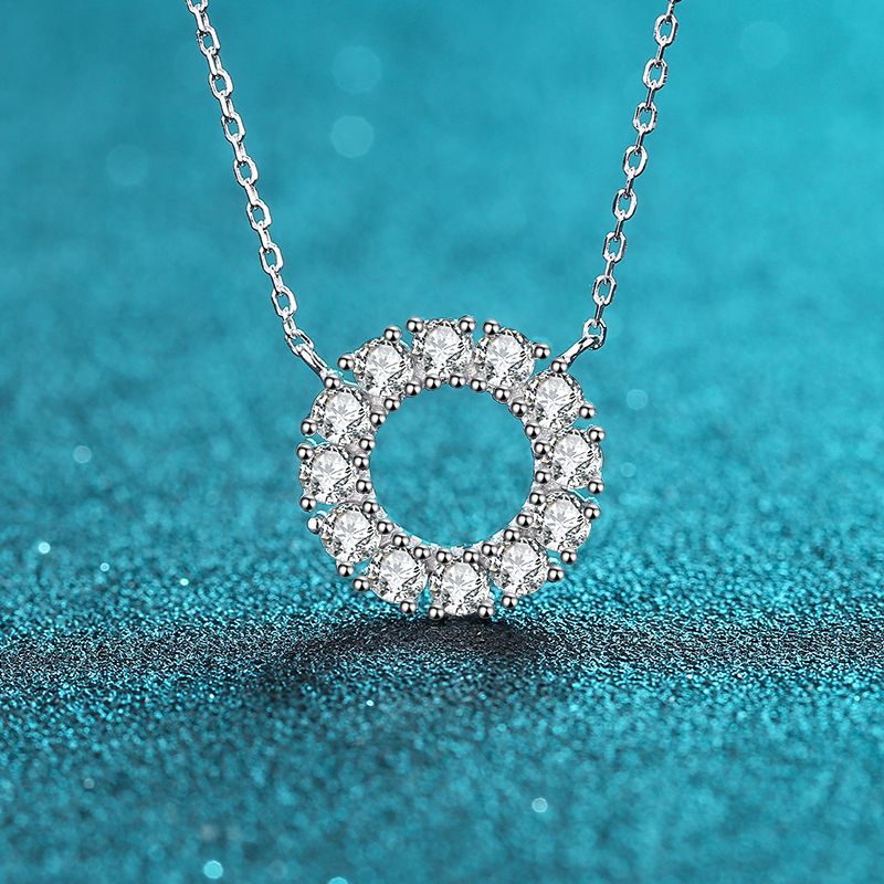 925 Sterling Silver Full Pavé Circle Pendant Necklace - 1.2CT Moissanite Minimalist Chain