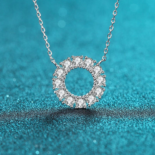 925 Sterling Silver Full Pavé Circle Pendant Necklace - 1.2CT Moissanite Minimalist Chain