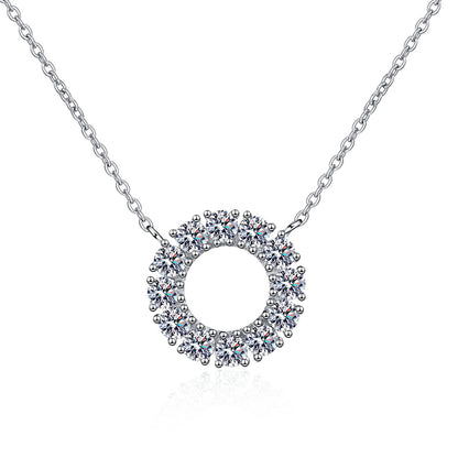 925 Sterling Silver Full Pavé Circle Pendant Necklace - 1.2CT Moissanite Minimalist Chain