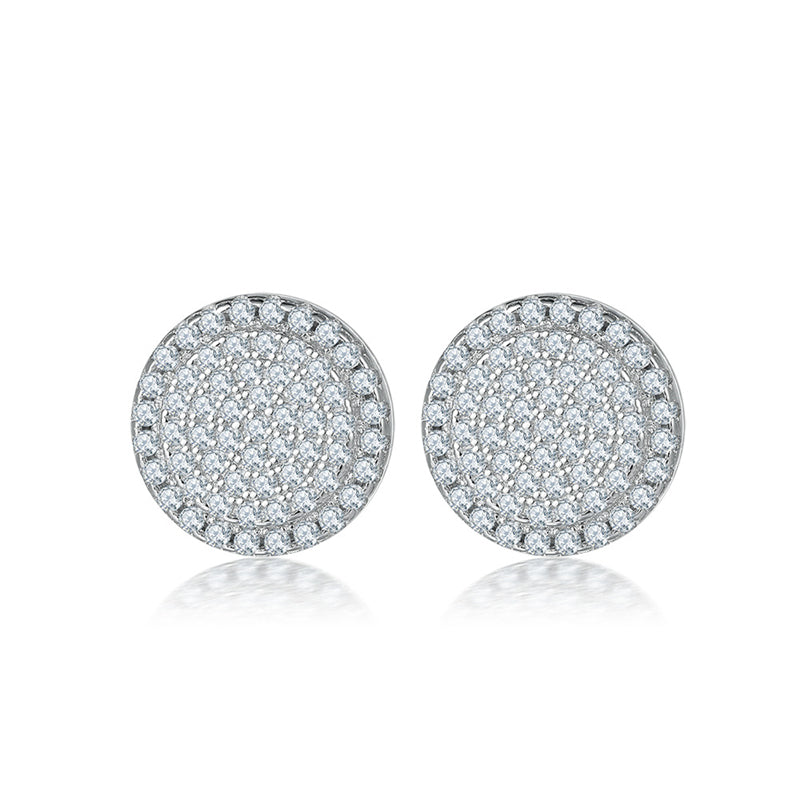 925 Sterling Silver Full Zircon Circle Earrings for Women Elegant Geometric Stud Earrings White Gold Plated