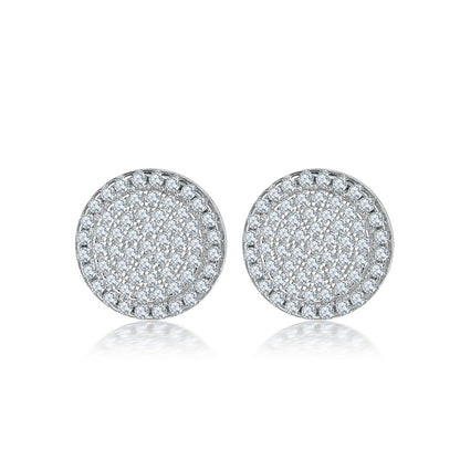 925 Sterling Silver Full Zircon Circle Earrings for Women Elegant Geometric Stud Earrings White Gold Plated