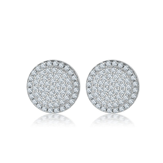 925 Sterling Silver Full Zircon Circle Earrings for Women Elegant Geometric Stud Earrings White Gold Plated
