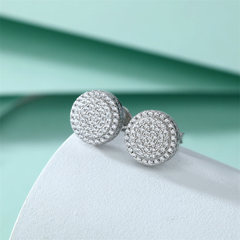 925 Sterling Silver Full Zircon Circle Earrings for Women Elegant Geometric Stud Earrings White Gold Plated
