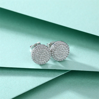 925 Sterling Silver Full Zircon Circle Earrings for Women Elegant Geometric Stud Earrings White Gold Plated