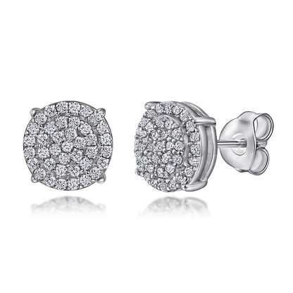 925 Sterling Silver Full Zircon Circle Stud Earrings for Women Round Earrings in White Gold and Rose Gold