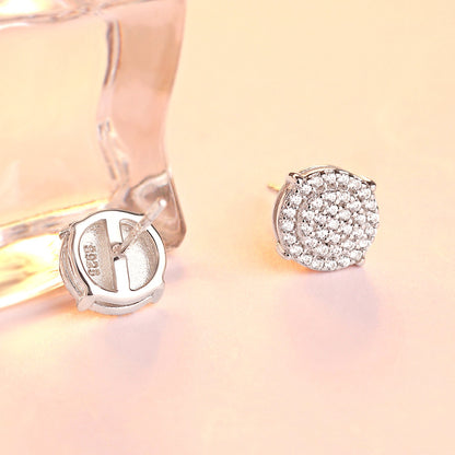 925 Sterling Silver Full Zircon Circle Stud Earrings for Women Round Earrings in White Gold and Rose Gold