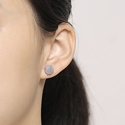 925 Sterling Silver Full Zircon Circle Stud Earrings for Women Round Earrings in White Gold and Rose Gold
