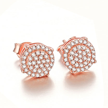 925 Sterling Silver Full Zircon Circle Stud Earrings for Women Round Earrings in White Gold and Rose Gold