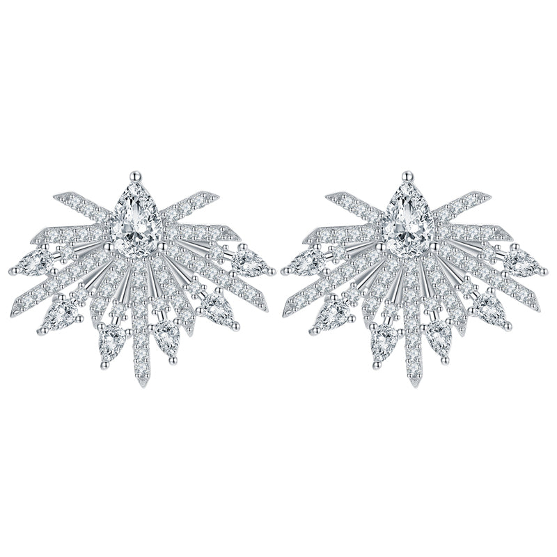 925 Sterling Silver Full Zircon Earrings for Women Elegant Floral Bow & Teardrop Dangle Earrings White Gold Plated