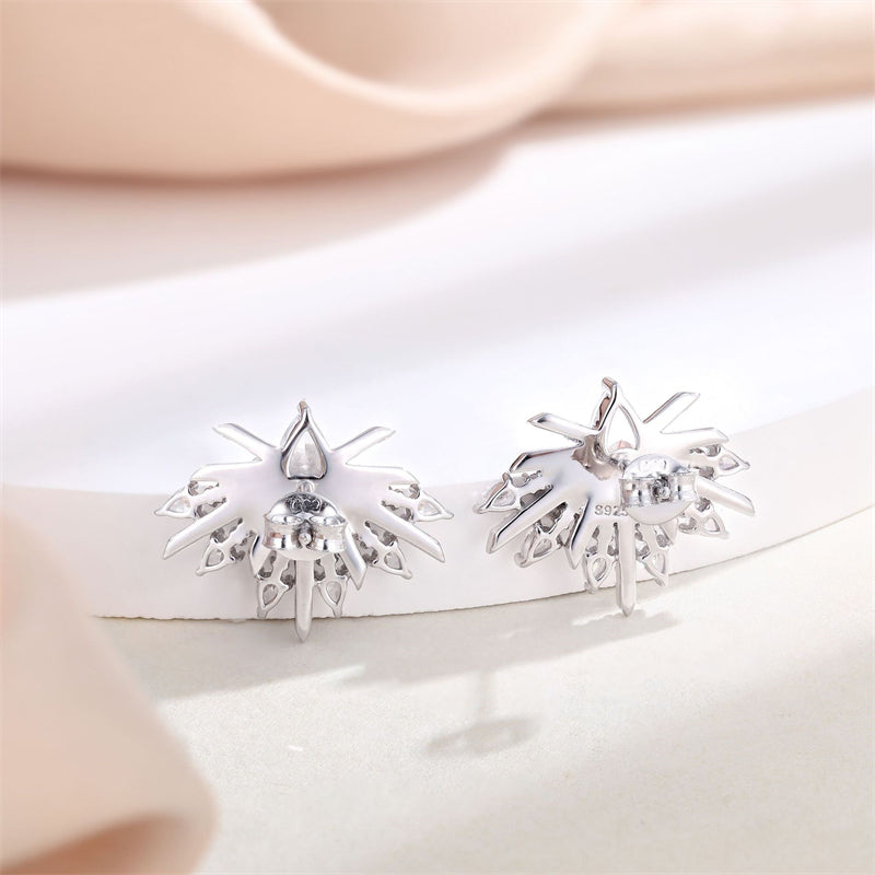 925 Sterling Silver Full Zircon Earrings for Women Elegant Floral Bow & Teardrop Dangle Earrings White Gold Plated