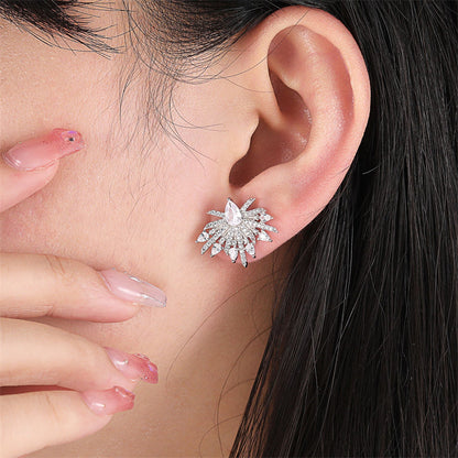 925 Sterling Silver Full Zircon Earrings for Women Elegant Floral Bow & Teardrop Dangle Earrings White Gold Plated