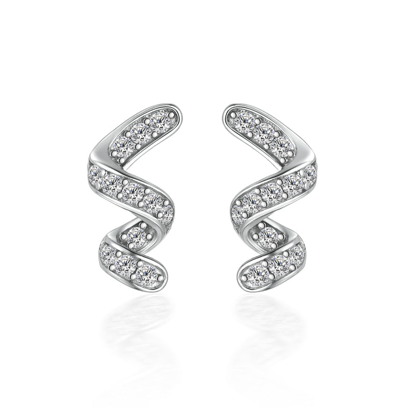 925 Sterling Silver Full Zircon Geometric Earrings for Women Elegant Irregular Design Stud Earrings White Gold Plated