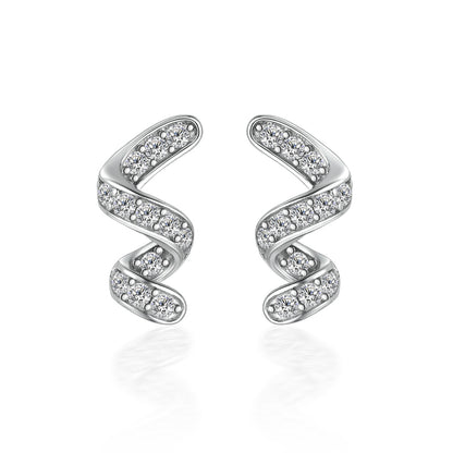 925 Sterling Silver Full Zircon Geometric Earrings for Women Elegant Irregular Design Stud Earrings White Gold Plated