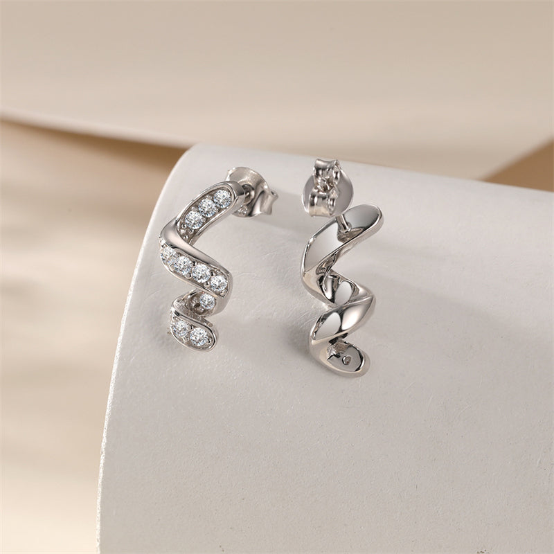 925 Sterling Silver Full Zircon Geometric Earrings for Women Elegant Irregular Design Stud Earrings White Gold Plated