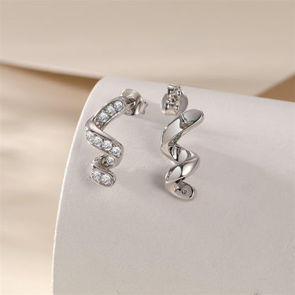 925 Sterling Silver Full Zircon Geometric Earrings for Women Elegant Irregular Design Stud Earrings White Gold Plated