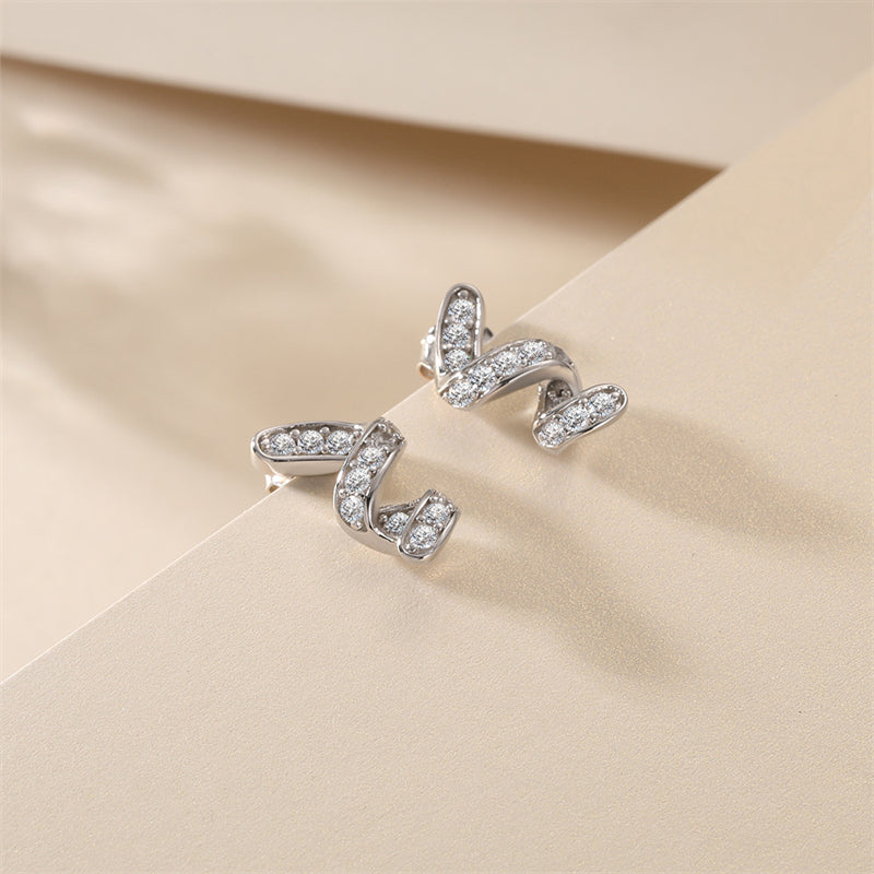 925 Sterling Silver Full Zircon Geometric Earrings for Women Elegant Irregular Design Stud Earrings White Gold Plated