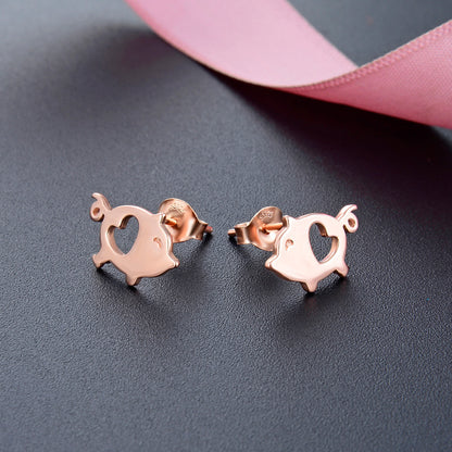 925 Sterling Silver Geometric Animal Stud Earrings - Korean Style Minimalist Earrings with Plastic Backs