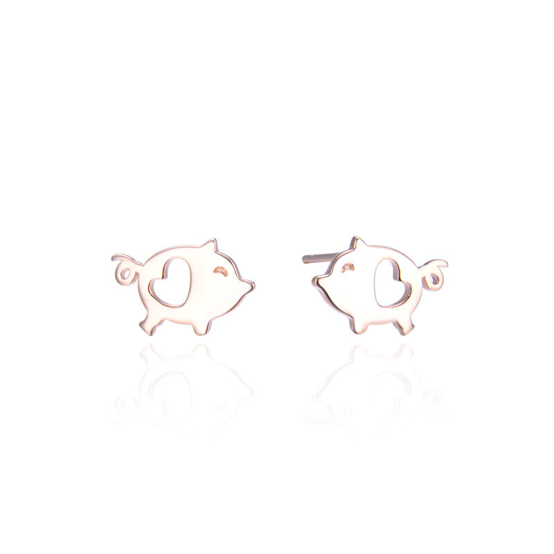 925 Sterling Silver Geometric Animal Stud Earrings - Korean Style Minimalist Earrings with Plastic Backs