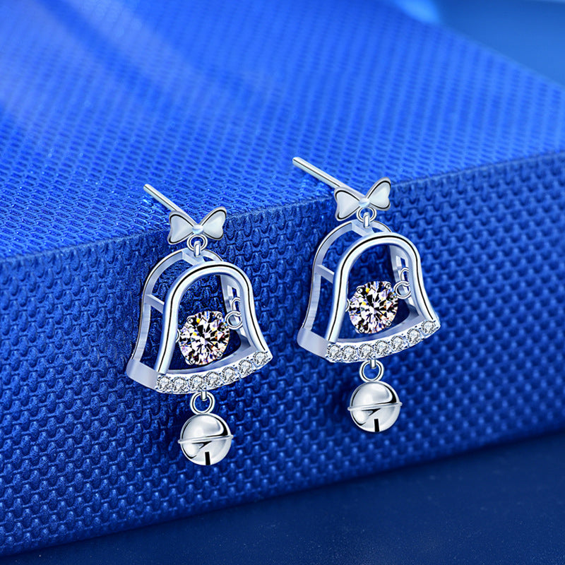 925 Sterling Silver Geometric Bell Drop Earrings with 0.5ct Moissanite - Euro-American Style Fashion Jewelry for Women