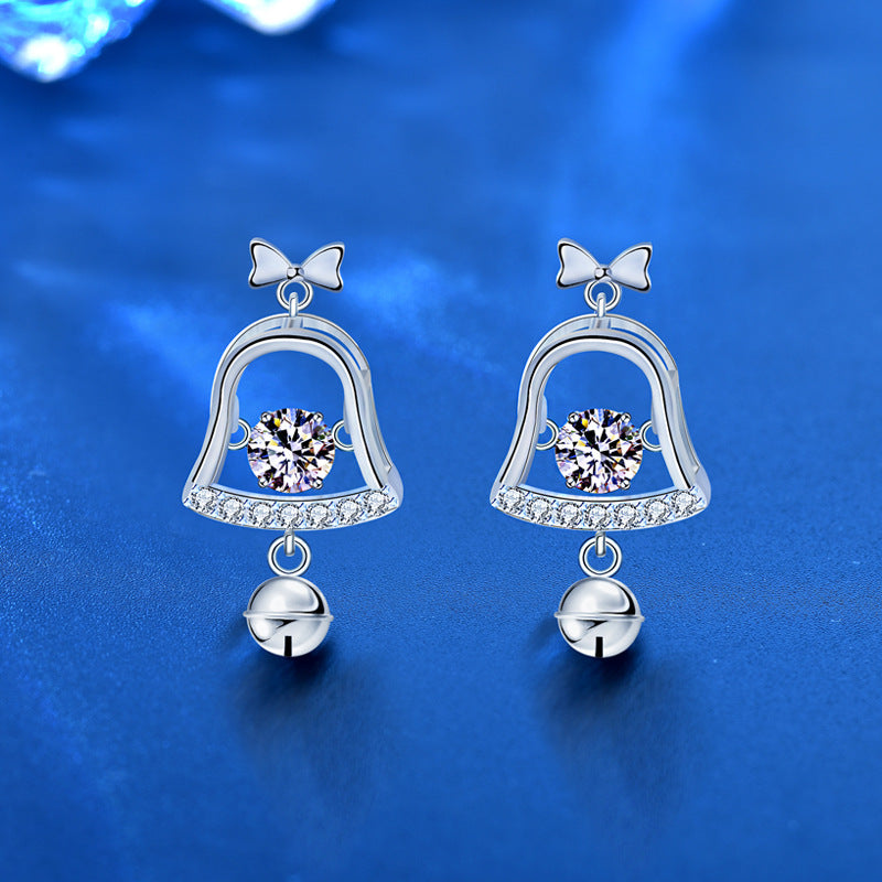 925 Sterling Silver Geometric Bell Drop Earrings with 0.5ct Moissanite - Euro-American Style Fashion Jewelry for Women