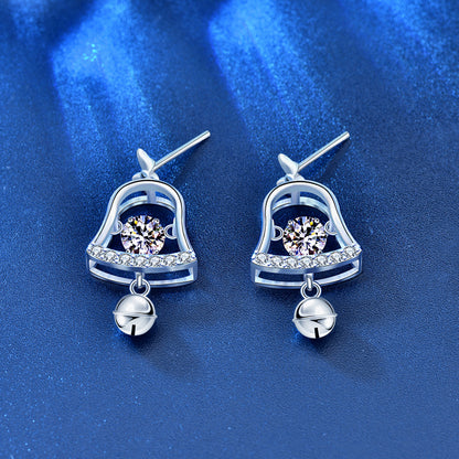 925 Sterling Silver Geometric Bell Drop Earrings with 0.5ct Moissanite - Euro-American Style Fashion Jewelry for Women