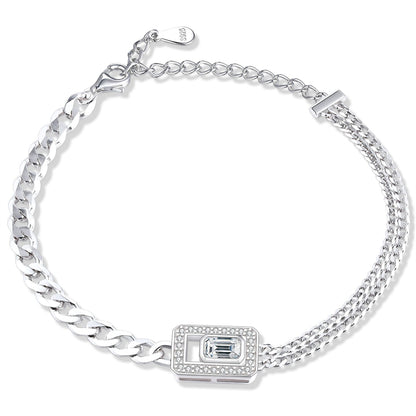 925 Sterling Silver Geometric Bracelet - Minimalist Square Link Jewelry