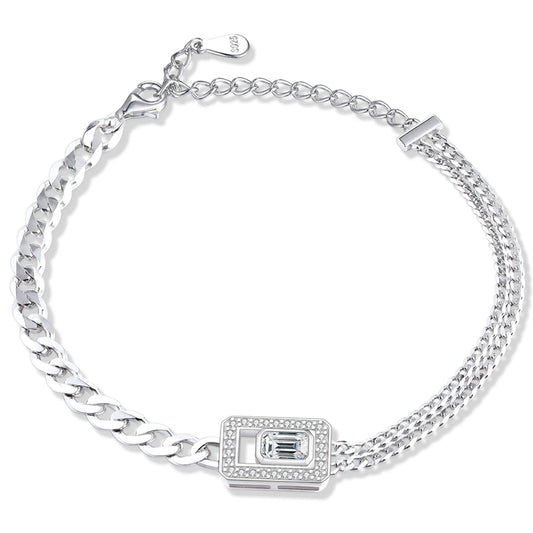 925 Sterling Silver Geometric Bracelet - Minimalist Square Link Jewelry