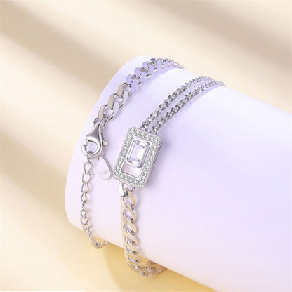 925 Sterling Silver Geometric Bracelet - Minimalist Square Link Jewelry
