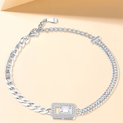 925 Sterling Silver Geometric Bracelet - Minimalist Square Link Jewelry