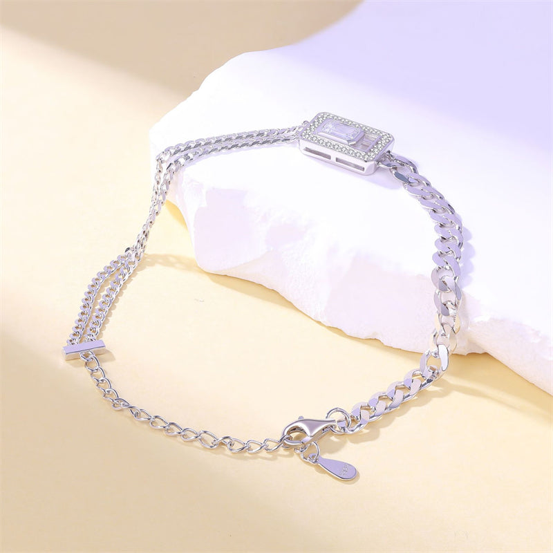 925 Sterling Silver Geometric Bracelet - Minimalist Square Link Jewelry