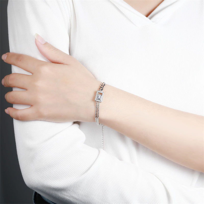 925 Sterling Silver Geometric Bracelet - Minimalist Square Link Jewelry