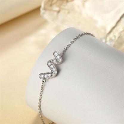 925 Sterling Silver Geometric Bracelet - Modern U-Shaped Jewelry with Zirconia