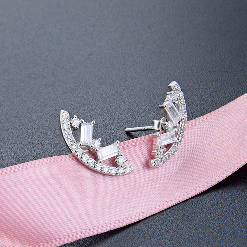 925 Sterling Silver Geometric CZ Stud Earrings - Korean Minimalist Diamond Earrings with Plastic Backs