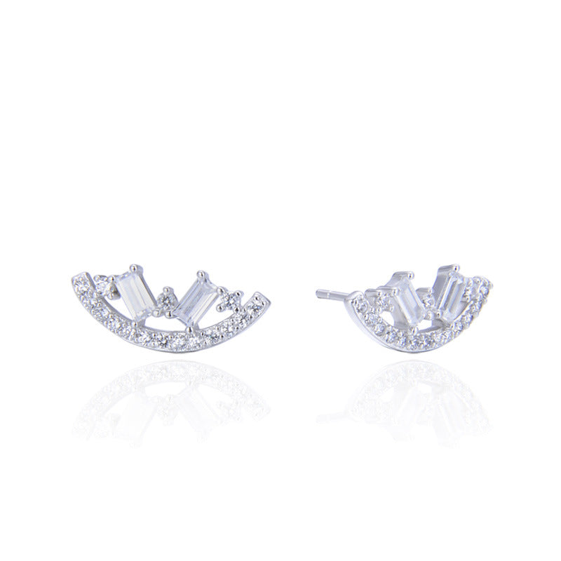925 Sterling Silver Geometric CZ Stud Earrings - Korean Minimalist Diamond Earrings with Plastic Backs
